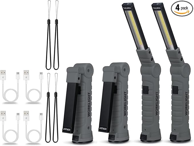 4 Pack Flashlight Vagocom Mechanic Tools for Gift,LED Rechargeable Work Lights with 360° Rotate Magnetic Base 5 Modes Portable Inspection Torch for Trouble Light,Automotive,Handmade,Camping,BBQ
