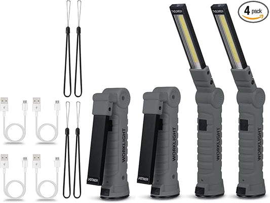 4 Pack Flashlight Vagocom Mechanic Tools for Gift,LED Rechargeable Work Lights with 360° Rotate Magnetic Base 5 Modes Portable Inspection Torch for Trouble Light,Automotive,Handmade,Camping,BBQ