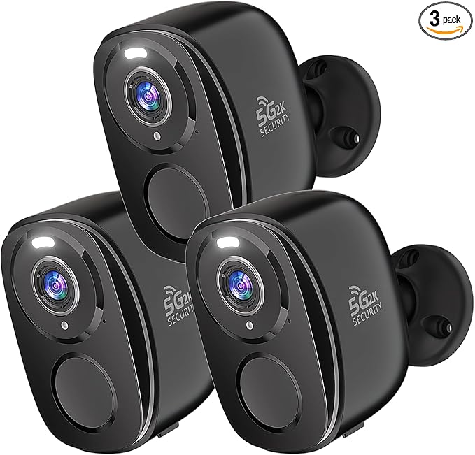 Rraycom 3Pack Security Cameras Wireless Outdoor, 5G/2.4GHz Battery Powered AI Motion Detection Siren Alarm WiFi Home Indoor Camera,2K Color Night Vision, 2-Way Talk, Waterproof, Works/Alexa, Cloud/SD