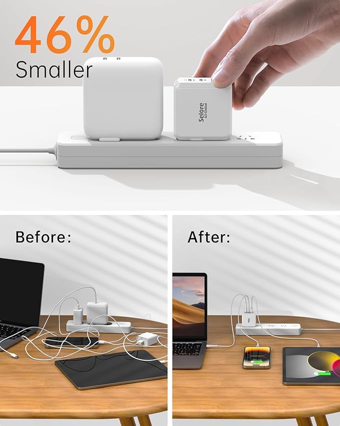 SELORE 67W USB C Charger Block, GaN Foldable Fast Charging Block, 3-Port Wall Charger Adapter with USB-C Cable for MacBook Pro/Air, iPhone 17/16/15/14/13/12/11, iPad Pro, Galaxy S25/S24/S23, Tablets