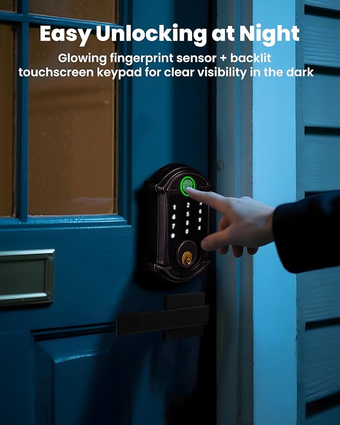 Keyless-Entry Deadbolt Smart Lock Waterproof IP56 Digital Exterior Locks for Front Door,WiFi Smartphone Control Fingerprint Door Lock with Keypad and Key Fob,Venetian Bronze - UF02L-GW-B