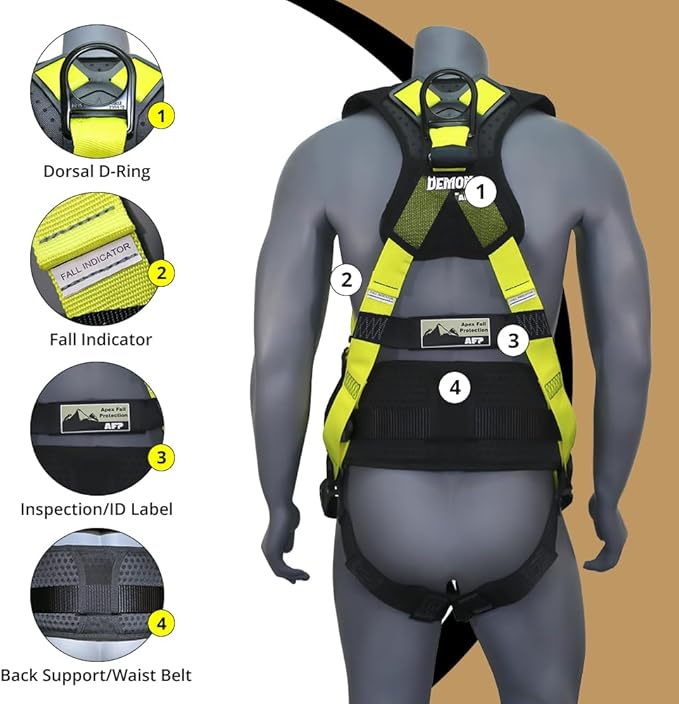 AFP Demon Fall Protection Comfortable Safety Harness (OSHA/ANSI PPE), Harness for Men Construction, Safety Harness Fall Protection Kit