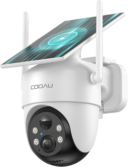 COOAU Solar Security Cameras Wireless Outdoor – Low-Light Rechargeable, Easy to Install, 2K 360° Cameras for Home Security, Surveillance Cam with AI Smart Detection, Wi-Fi 6, Color Night Vision,IP66