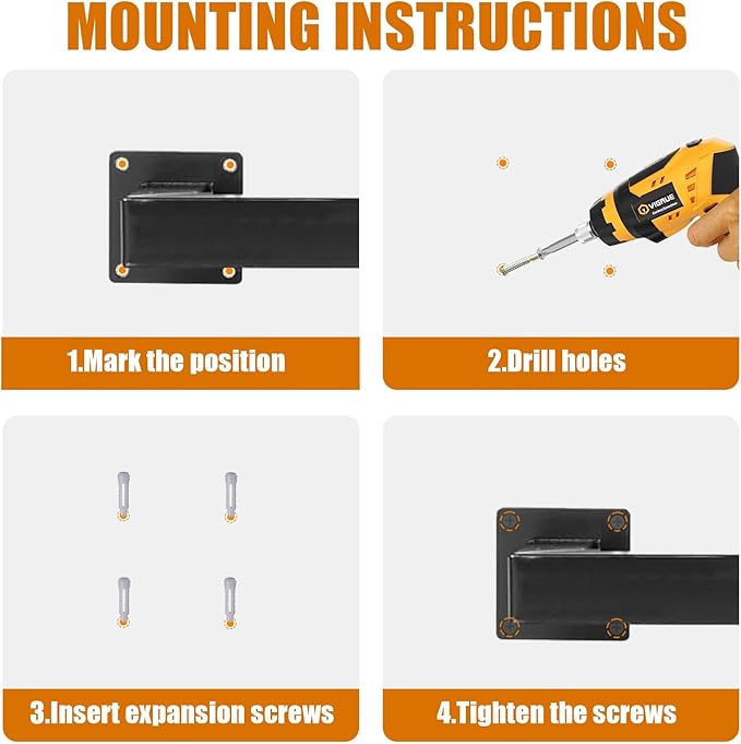 8FT Stair Handrail, Wall-Mounted Square Staircase Handrail, Stair Railing for Indoor & Outdoor Steps, Non-Slip Metal Steel Grab Bar for Stairs, Loft, Porch