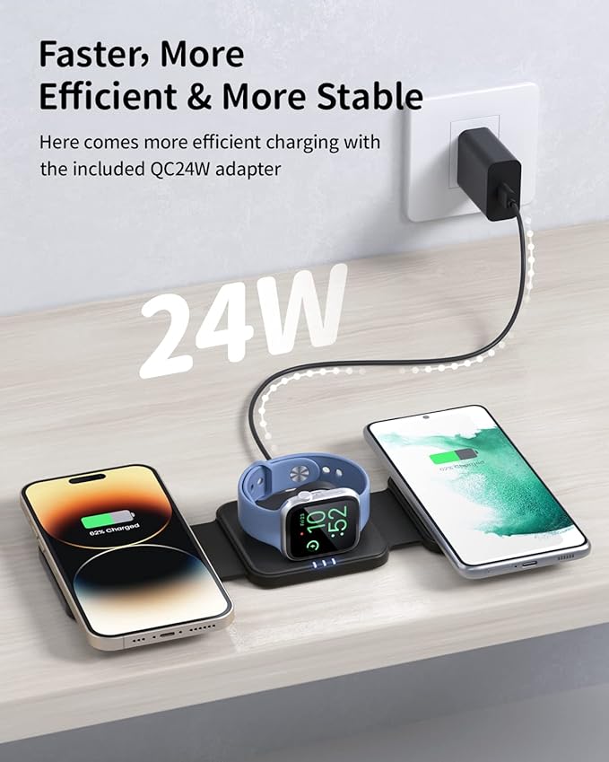 Wireless Charger Magnetic for iPhone - JoyGeek Wireless Charging Station Pad for iPhone 15 14 13 12 Pro Max Plus, for Apple Watch Ultra 9-2, AirPods