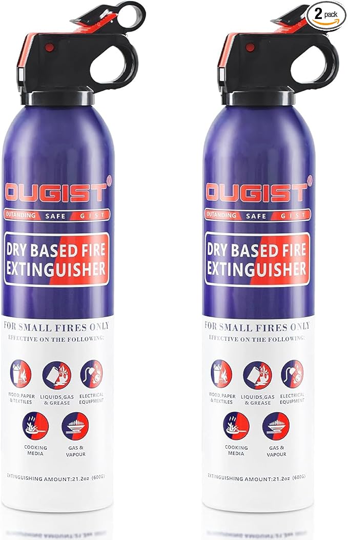 Fire Extinguisher for Home & Vehicle - 600g Fire Extinguisher | Grease & Electrical Fire Extinguisher for Kitchen, Car, Portable (2-Pack)