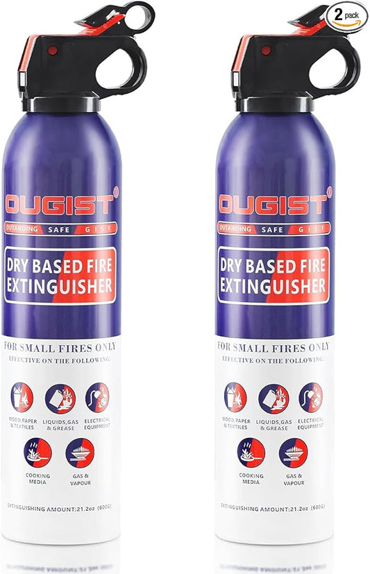 Fire Extinguisher for Home & Vehicle - 600g Fire Extinguisher | Grease & Electrical Fire Extinguisher for Kitchen, Car, Portable (2-Pack)