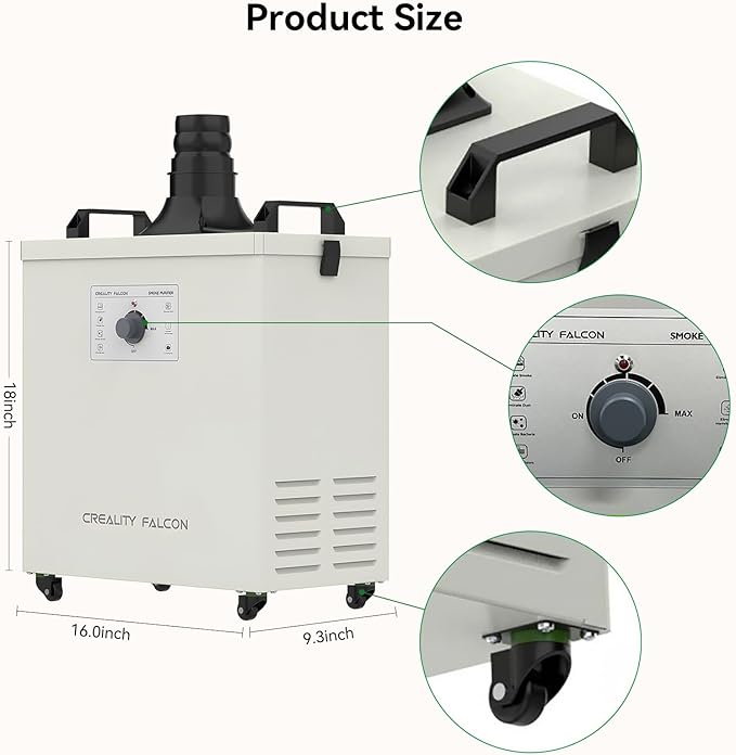 Creality Falcon Smoke Purifier for Laser Engraver, 3-Stage Filtration, 99.97% Purification Rate, Low Noise, 180W Fume Extractor for Engraving Machine(Use with Enclosure) and Most Enclosed Laser Cutter