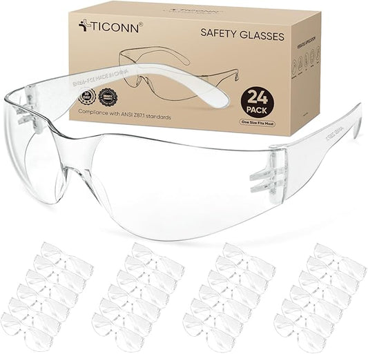 TICONN Clear Safety Glasses for Men, Safety Goggles with Scratch Impact Resistant Meets ANSI Z87.1 Standard