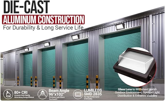 RuggedGrade 60W LED Wall Pack - Durado Blade Series - 8,100 Lumens - 5000K Bright White - Semi Cut-Off - No Photocell - Black Housing - DLC 5.1 Premium