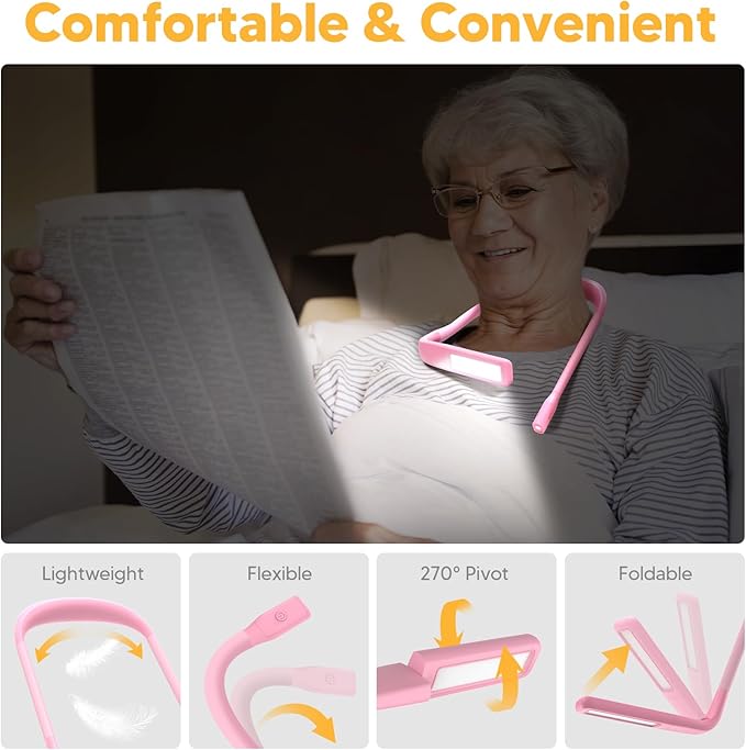 Neck Booklight for Reading in Bed at Night, Pink Light Knitting Accessories Sewing Supplies Stocking Stuffers for Teen Girls College Students Christmas Birthday Gifts for Women Mom Wife Nurse Present