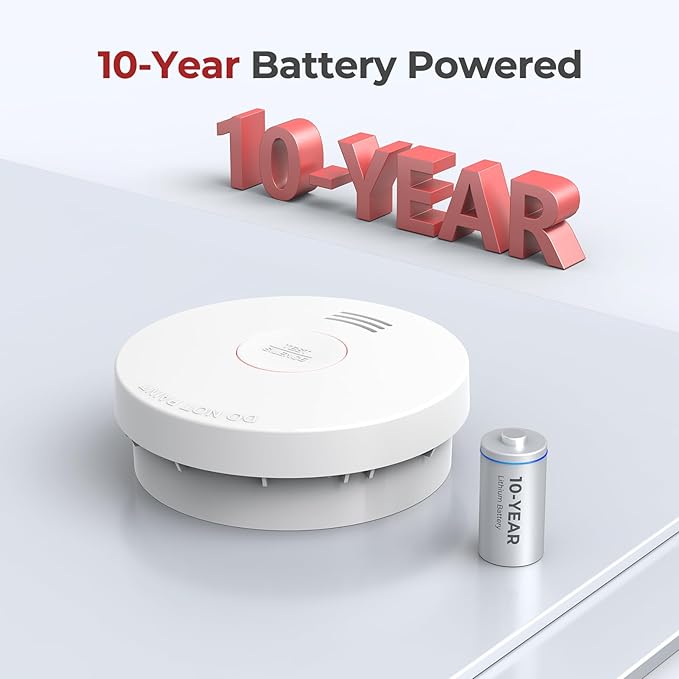 SITERLINK Smoke Detectors 10 Year Battery Operated,UL217-9th Listed Smoke Alarm with Test-Silence Button,Photoelectric Sensor Fire Alarms Smoke Detectors with LED Lights for Home, GS525A (12 Pack)