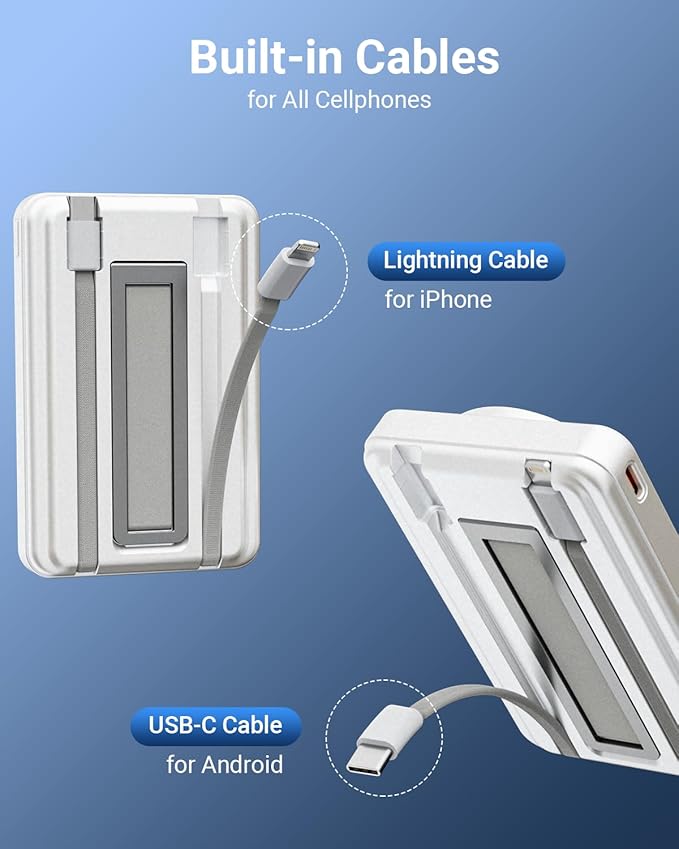 for Magsafe Power Bank 10000mAh, Magnetic Wireless Battery Pack with Stand and Cables, PD 20W Fast Charging Portable Charger for iPhone 16 Pro Max/15/14/13/12 Mini, Apple Watch