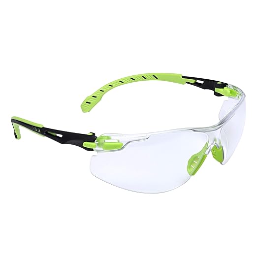 3M Safety Glasses, Solus 1000, S1201SGAF, ANSI Z87, Scotchgard Anti-Fog Lens, Green/Black Frame, Half-Frame, Padded Temple, Soft Nosebridge, UV Protection, Premium Eye Protection