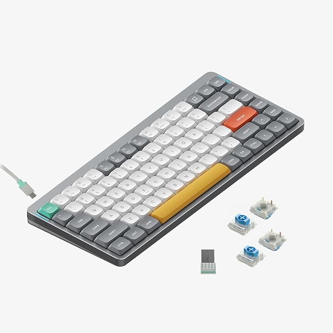 nuphy Air75 V2 Portable 75% Mechanical Keyboard,Wireless Keyboard,Supports Bluetooth/2.4G/USB-C RGB Gaming Keyboards,Compatible with Windows/Mac OS/Linux Systems Grey-Gateron Blue Switch