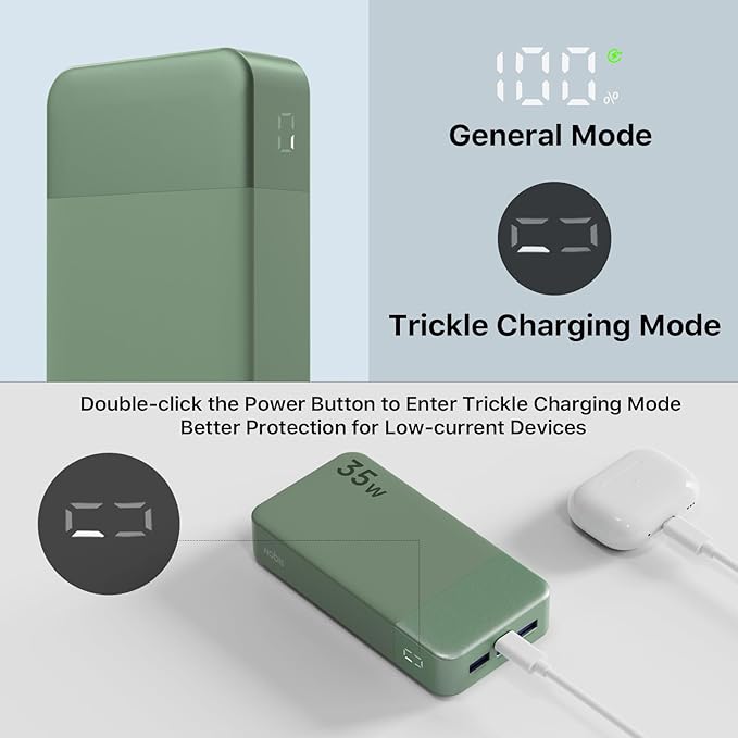 NOBIS Portable Charger, 20000mAh Power Bank, 35W Power Bank Fast Charging, Battery Pack with C to C Cable, Battery Bank with Digital Display for Phone Android etc