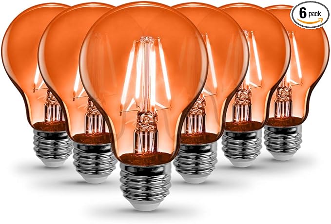Feit Electric A19/TO/LED/6 25W Equivalent Dimmable Clear Glass Filament Colored LED Light Bulbs, Orange, 6-Pack, 2.4" D x 4" H
