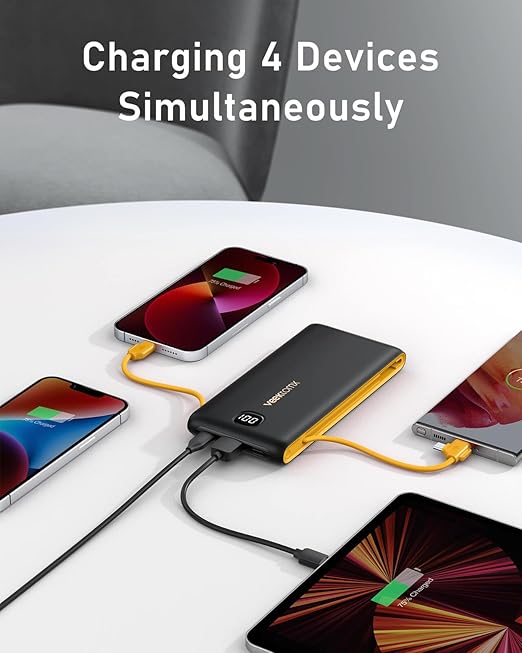 VEEKTOMX Portable Charger with Built in Cables 10000mAh, Power Bank for iPhone with Wall Plug, Travel Essential Fast Charging USB C Slim External Battery Pack for iPhone16/15/14, Samsung, iPad, etc