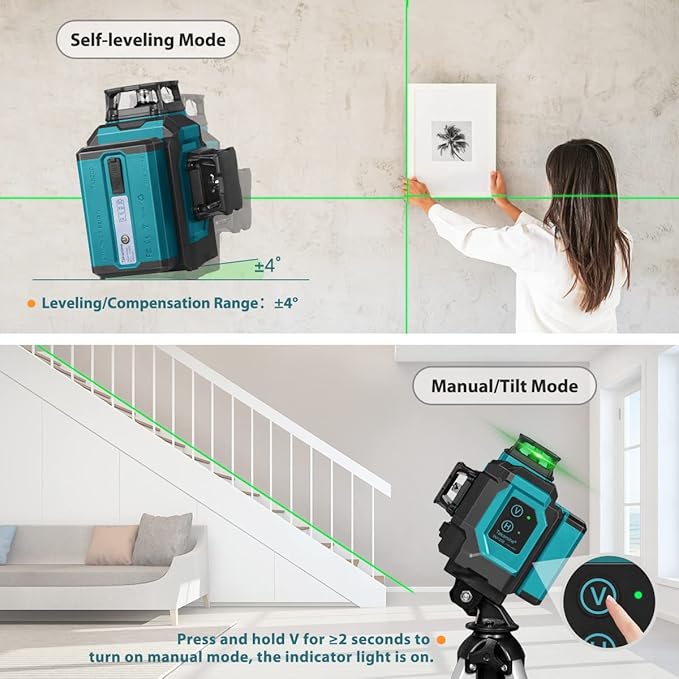 Takamine 3x360° 12 Lines Self Leveling Green Laser Level, 3D Cross Line for Construction/Picture Hanging with Removable Li-ion Battery, Remote Controller, Magnetic Rotating Stand and Hard Case