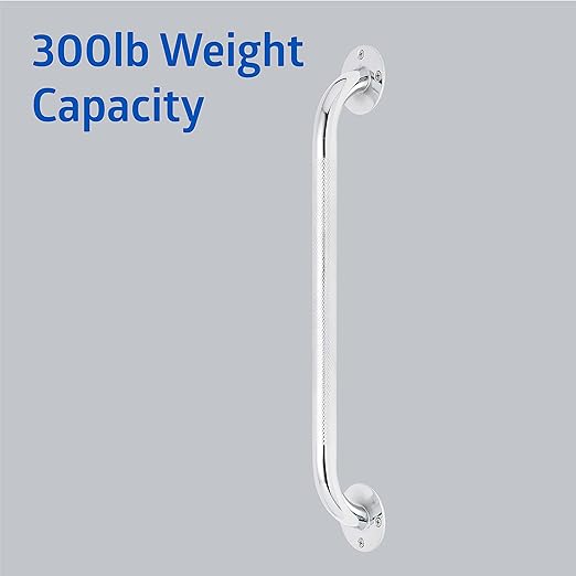 Medline Knurled Chrome 18” Grab Bar for Shower & Bathtub, Independence & Ease of Movement — for Elderly, Handicapped or Seniors, 300 lb. Capacity, 1 Bar