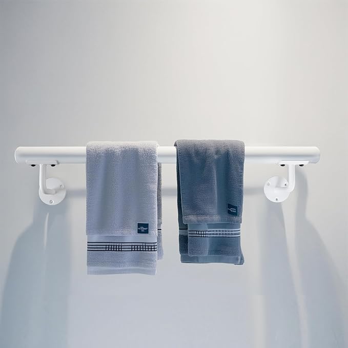 2 FT Heavy Duty White Metal Stairs Railing Indoor, Wall Mount Pipe Stair Handrail - Hand Rails for Indoor & Outdoor Steps, Banister Deck Porch Patio Railing, Wall Grab Bars for Seniors