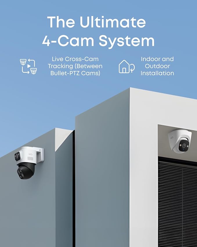 eufy PoE NVR Security Camera System S4, 24/7 Recording,16CH, 2TB HDD, 2 Bullet-PTZ Cams, 2 Turret Cams, 360° PTZ, AI Auto Framing & Tracking, Smart Video Search, Color Night Vision, Plug & Play