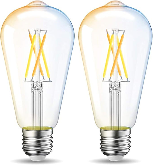 LVWIT WiFi Dimmable Vintage LED ST21 Edison Smart Bulb, 60 Watt Equivalent, E26 Base, 2700K - 6500K, Compatible with Alexa, Google Assistant, No Hub Required,2 Pack
