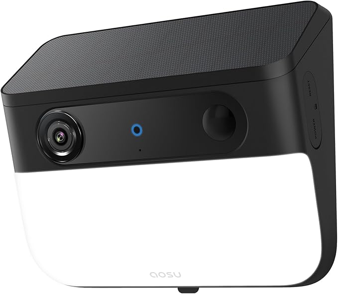 AOSU Solar Wall Light Cameras, 3K Security Cameras Wireless Outdoor, Battery Powerd Enhanced AI Detection for Fences & Parking, Easy Setup, Color Night Vision [2.4G+Bluetooth]