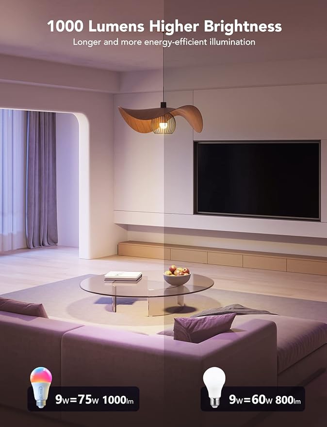 Govee LED Smart Light Bulbs, 1000LM Color Changing Light Bulb, Wi-Fi & Bluetooth Light Bulbs, Work with Alexa and Google Assistant, Dimmable RGBWW A19 75W Equivalent Smart Bulbs, 2 Pack