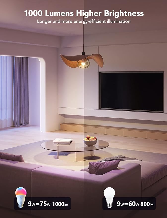 Govee LED Smart Light Bulbs, 1000LM Color Changing Light Bulb, Wi-Fi & Bluetooth Light Bulbs, Work with Alexa and Google Assistant, Dimmable RGBWW A19 75W Equivalent Smart Bulbs, 8 Pack