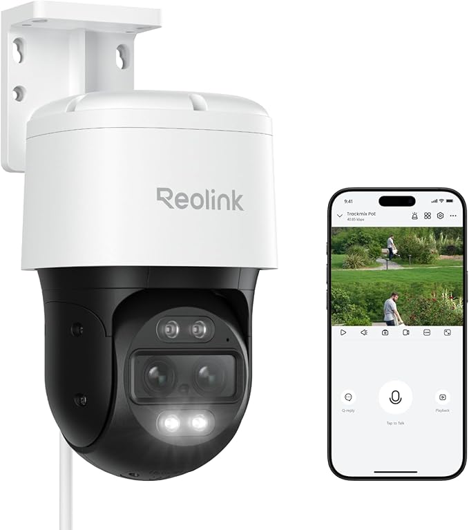 REOLINK PTZ Security Camera System 4K, IP PoE 360 Camera with Dual-Lens, Auto 6X Hybrid Zoomed Tracking, 355 Pan & 90 Tilt, Outdoor Surveillance, AI Detection, TrackMix PoE