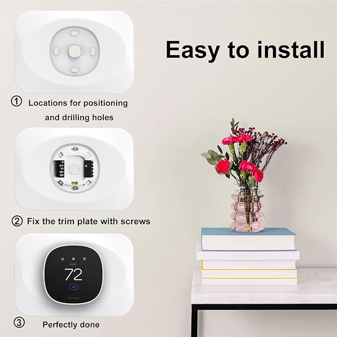 Wall Plate Cover Compatible with Ecobee Smart Thermostat Essential, Practical Ecobee Thermostat Trim Kit, Programmable WiFi Thermostat Accessory (Black Magic) (White)