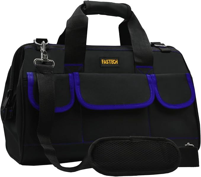 22 Inch Tools Bag, Waterproof Wide Mouth Tool Kit, Tools Big Bag, Heavy Duty Tool Tote Organizer With Adjustable Shoulder Strap For Men/Women (22IN Blue)
