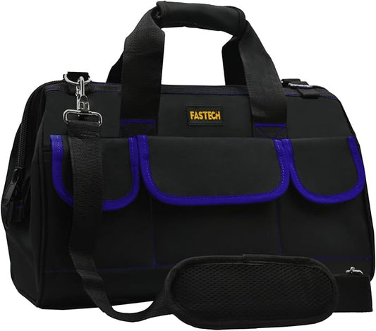 22 Inch Tools Bag, Waterproof Wide Mouth Tool Kit, Tools Big Bag, Heavy Duty Tool Tote Organizer With Adjustable Shoulder Strap For Men/Women (22IN Blue)