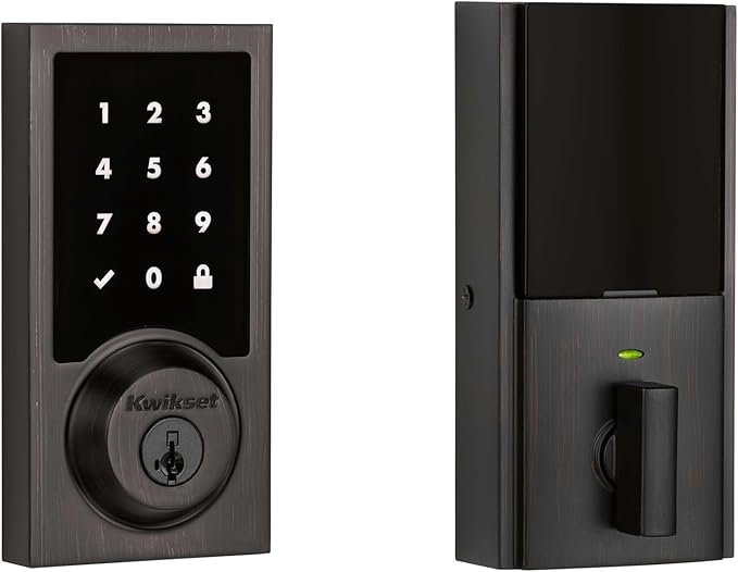 Kwikset SmartCode 916 Z-Wave Smart Lock, Keyless Entry Ring Compatible Door Lock, Touchscreen Electronic Deadbolt, SmartKey Re-Key Security, Smart Hub Required, Contemporary Venetian Bronze