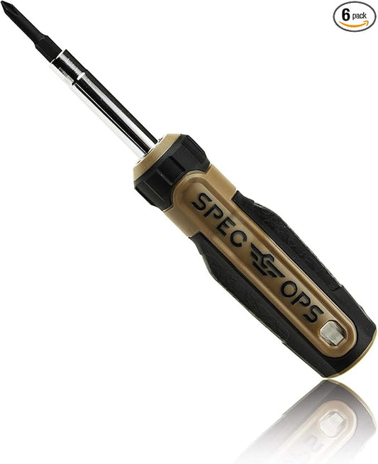 Spec Ops Tools Multi-Bit Screwdriver, 6-in-1, Magnetized Double-Sided Bits, Cr-Mo Steel Shaft, 3% Donated to Veterans