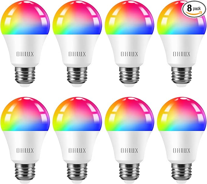 OHLUX Smart WiFi Light Bulbs, 900LM 10W (80W Equivalent) Compatible with Alexa Google Home Siri, WiFi Color Changing LED Light Bulbs, 16 Million DIY RGB, A19 E26 8Pack