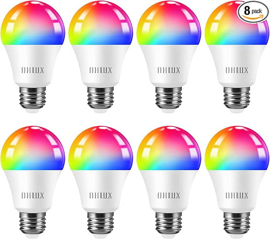 OHLUX Smart WiFi Light Bulbs, 900LM 10W (80W Equivalent) Compatible with Alexa Google Home Siri, WiFi Color Changing LED Light Bulbs, 16 Million DIY RGB, A19 E26 8Pack