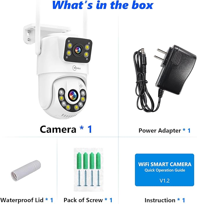 Dual Lens Linkage 8MP Pan/Tilt WiFi PTZ Security Camera Outdoor, Auto Tracking, Human Detection, Light Alarm, Color Night Vision,Siren, Plug-in Cable,2.4G WiFi,SD Card Slot with TF64G Card