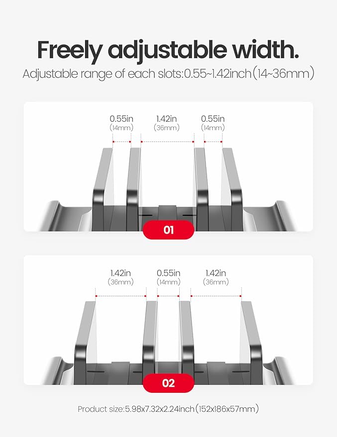 3-Slot Vertical Laptop Stand Holder,Adjustable ABS Plastic Desktop Notebook Dock,Vertical Laptop Stand Space-Saving for All MacBook/Surface/Samsung/HP/Dell/Chrome Book