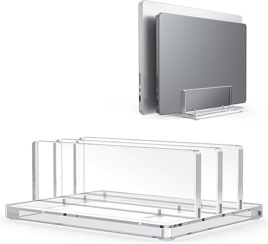 OMOTON Vertical Laptop Stand for Desk, Acrylic Dual Laptop Holder Desktop Clear Adjustable Dock for MacBook Pro Air, HP, All Gaming Laptops up to 17” (Clear, Dual Slot)