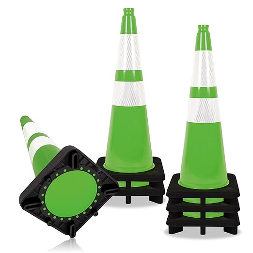 Traffic Safety Cone 28 Inches, with Reflex Collars of Parking Lots, Lane Road Traffic Control Construction Driving Safety Cone 6 Pack Green