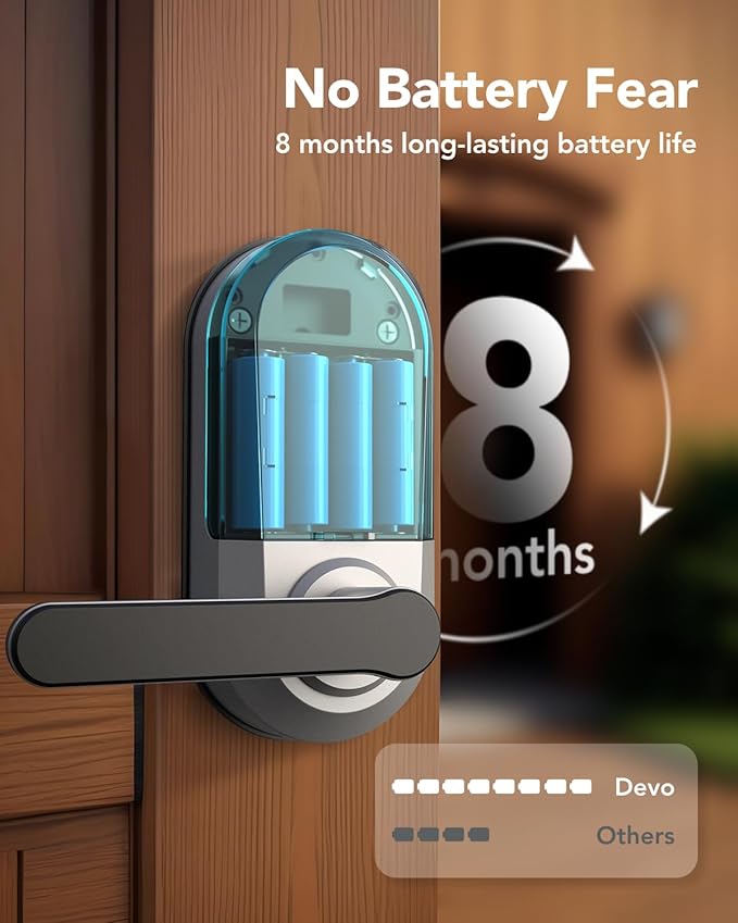 Devo G7 Smart Door Lock with Handle, Keyless Entry Door Lock, Touchscreen Keypad Deadbolt, Fingerprint Door Knob, Built-in-Wi-Fi, APP Remote Control, Auto Lock, Easy Installation