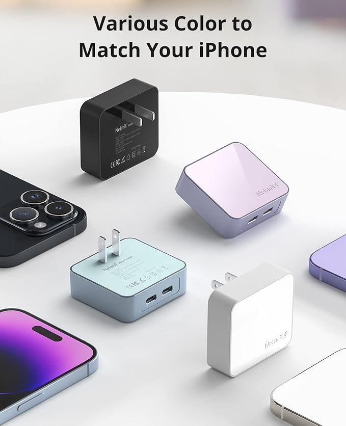 Nekmit Dual Port USB C Wall Charger, 40W PD Fast Charging USB C Wall Plug Adapter, Flat Thin Slim Charger Block for iPhone 14/14 Pro/14 Pro Max, Galaxy, MacBook Air, iPad, AirPods and More
