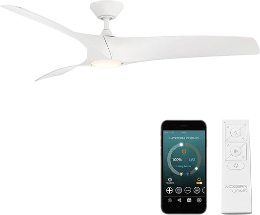Zephyr Smart Indoor and Outdoor 3-Blade Ceiling Fan 62in Matte White withwith Adjustable CCT 2700K-3000K-4000K-5000K LED Light Kit and Remote Control works with Alexa, and iOS or Android App