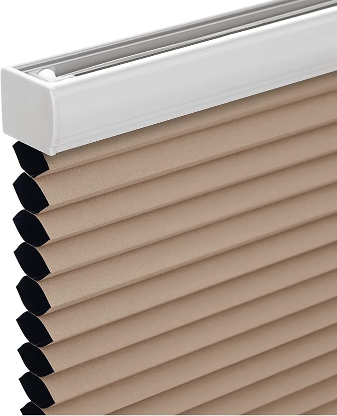 Changshade Cordless Cellular Shades, Blackout Honeycomb Shades for Windows, Pull Down Pleated Blinds, Easy to Install for Indoor Windows and French Doors,24" W x 36" H, Light Brown