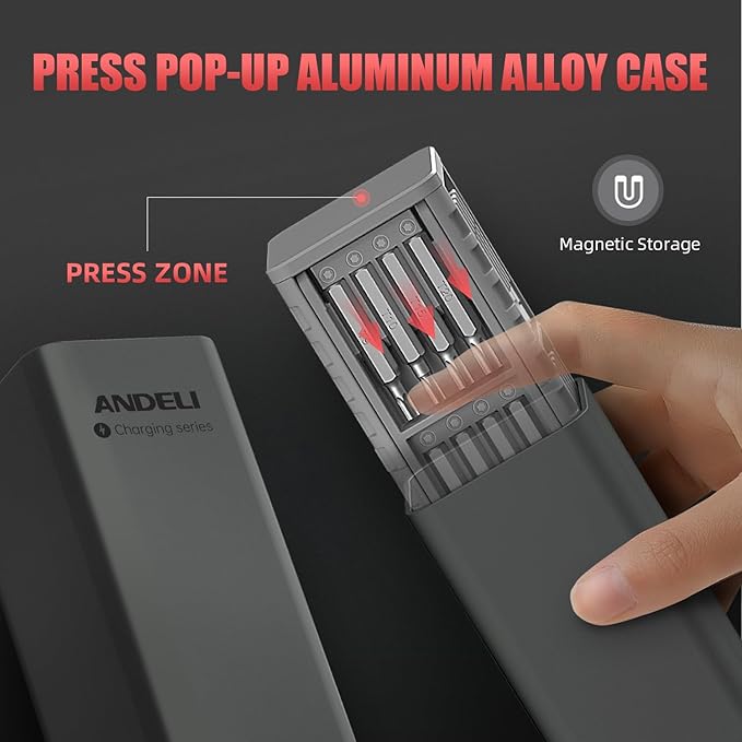 ANDELI Rechargeable Mini Electric Precision Screwdriver Set, 3.7V, 60 Magnetic Bits, 7 Sockets, Type-C Charging, for Gamepads, Phones, Watches, Cameras, Laptops, Drones