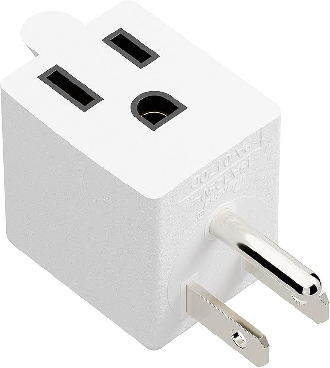 90 Degree Adapter Right Angled Downward Angled USA 3-Prong Male-Female Adapter, 5-15P to 5-15R Direction Changer, White
