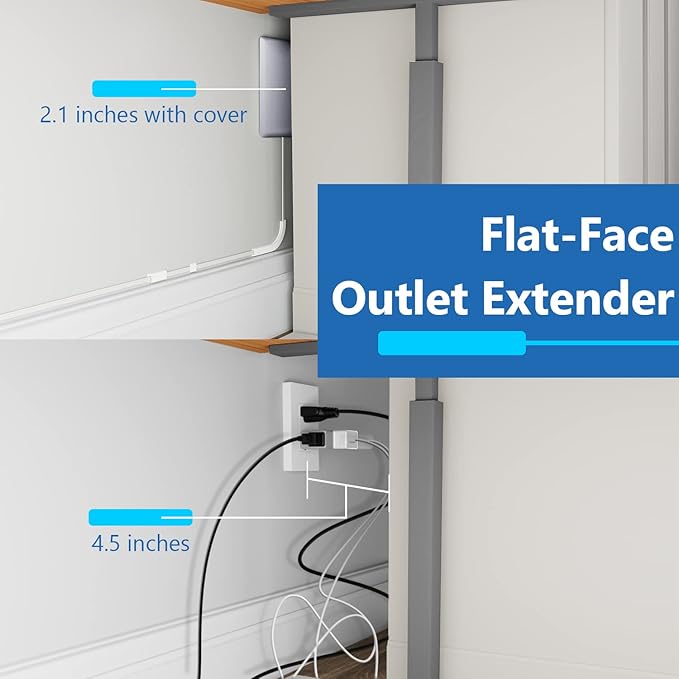LIDER Flat-Face Outlet Extender with 3 Receptacles, Ultra-Thin Wall Plate Plug with Cord Extender and 3-Outlet Power Strip, 3ft Cord, ETL Listed, LWE3-315-SV, Silver
