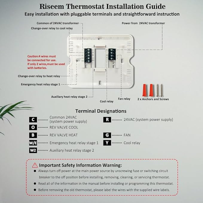 Thermostat for Heat Pump,Programmable Thermostat for House,Single-Stage Systems,2 Heat/1 Cool Heat Pump Or 1 Heat/1 Cool,Easy DIY Install,White Backlight